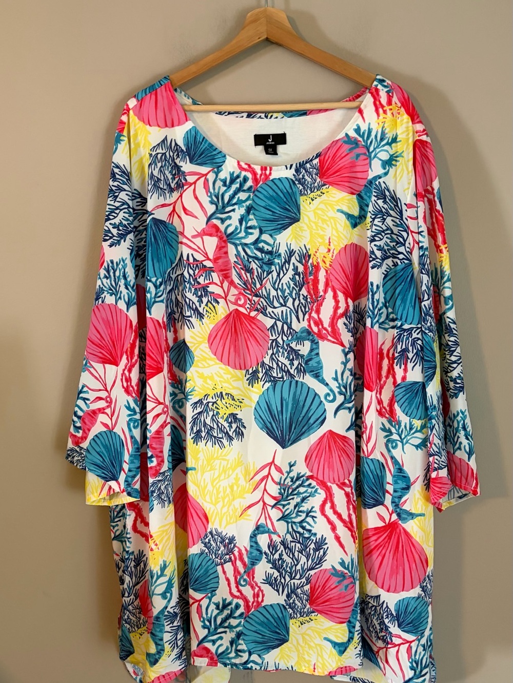 Jason Wu Tunic with Pink, Teal & Yellow Shell Print 5X